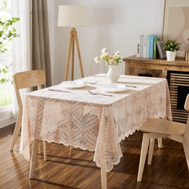 Warm Home Designs Golden Linen Lace Tablecloth. Oblong Tablecloth Measures 60 x 84 Inches. Floral Tablecloth, Rustic Tablecloth or Boho Tablecloth for Farmhouse Kitchen Table. AME Linen 60x84