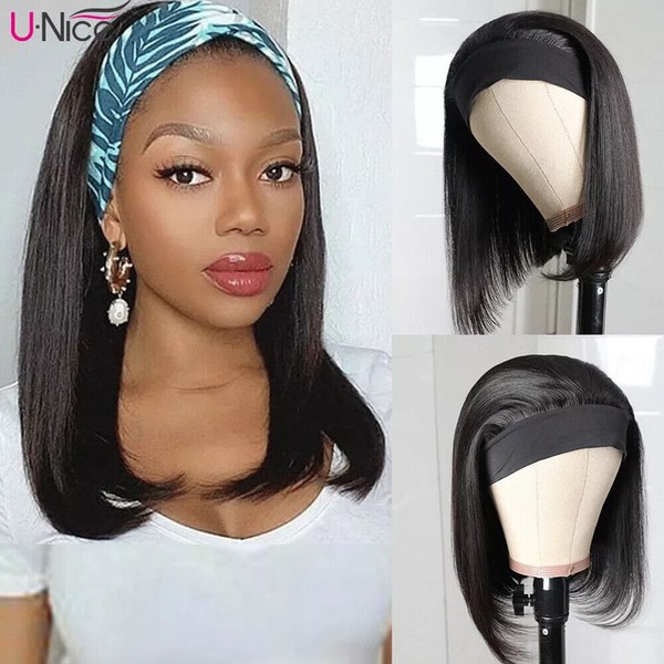 UNice Short Bob Straight Headband Wig Malaysian Human Hair Wigs for Women 14" US