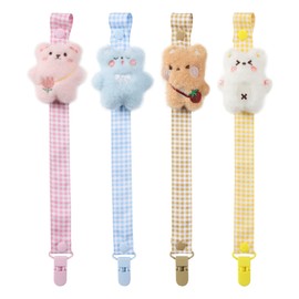 CutiePlusU Paci Dummy Clips for Adults, Pack of 4, Paci Lanyard Holder Clips for Boys and Girls, Universal Fit for All Dummies - Cute Bear