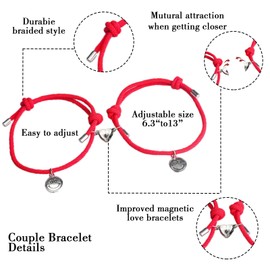 2pcs Pinky Promise Heart Couples Bracelets for Women Men,Matching Couple Bracelets,Matching Heart Bracelets for Boyfriend Girlfriend Best Friend for Him and Her (Black & Red)