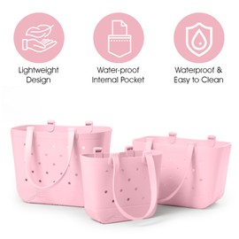 S SMILE Waterproof Rubber Beach Tote Bag for Women - Extra Large Tote Bag for Beach, Pool, Boat, Shopping, Picnic, Comping and Fitness Gym - with secure Zip Pocket inside.