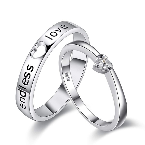 Uloveido 2pcs His and Her Endless Love Heart Ring Platinum