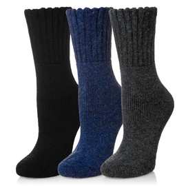 Eyean Merino Wool Socks Thermal Winter Ski Warm Thick Cozy Boot Hiking Socks for Women Men 3 Pairs (Black Grey Blue,Medium)