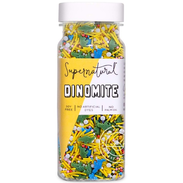 Dinomite Rainbow Dinosaur Sprinkles by Supernatural, Natural Confetti Sprinkles for Healthy Baking, Gluten-Free, Vegan, No Artificial Dyes, Soy Free, 3 oz