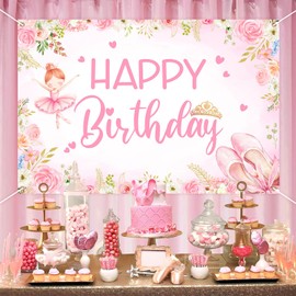 Kreatwow Pink Ballerina Birthday Party Decorations Ballet Birthday Backdrop Banner 4.92 X 3.28 Ft Ballet Dancer Bday -Party Decor Tutu Cute Bday Ballerina Girl 2nd Bday Decor for Girl