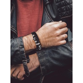 Bandmax Men's Leather Bracelet Microfibre Leather Braided Bracelet Wrap Bracelet with Magnetic Clasp Bracelet Accessory Bracelet Length 19 cm/21 cm/23 cm, Leather