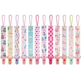 12 Pack Pacifier Clips with Strap 25.5cm - Premium Polyester Baby Pacifier Holder Set, Multi-Design Clips for Girls Boys（Multi Color B）