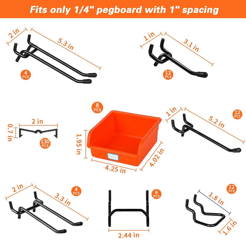 Hogurity 296 PCS Pegboard Hooks,1/4" Extra Thick Heavy Duty Pegboard