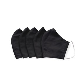 Glücksschmiedin - Fabric masks in a set of 5 in black for adults, cotton, 3-ply, breathable, washable and perfect fit with soft size-adjustable rubbers, men and women (5 black)