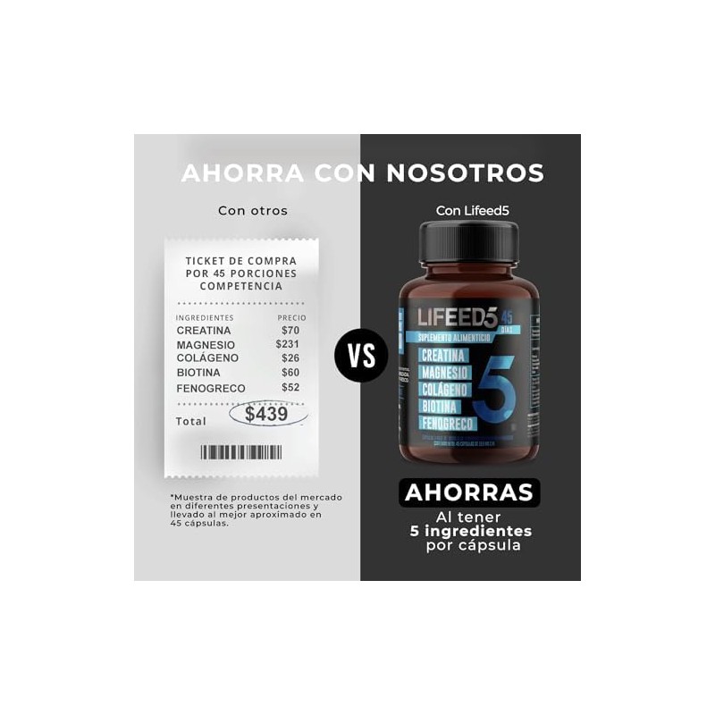LIFEED5 Men Vitaminas para Hombre con Creatina 45 cápsulas519mg pporción