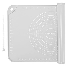 EuChoiz Silicone Pastry Mat 20"*16" Extra Thick Non Stick Baking Mat Food Grade Silicone Dough Rolling Bake Mat with Edge Heightening Light Grey