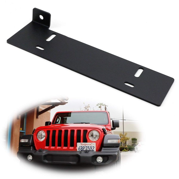 iJDMTOY No Drill Required Front License Plate Mounting Bracket Relocator Compatible With Jeep 2018-up Wrangler JL