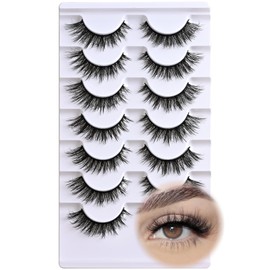 APCYUST Lashes Wispy False Eyelashes Natural Cat Eye Strip Lash Fluffy Fake Mink Lashes Strips Natural Look Cateye Eyelash Demi Wispies Eye Lashes Pack 7 Pair Short Full Volume Pestañas Postizas Set
