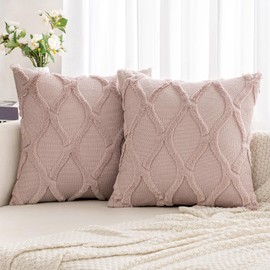 MIULEE Spring Decorative Throw Pillow Covers Blush Pink 20x20 Inch Set of 2, Soft Plush Faux Wool Couch Cushion Covers Farmhouse Throw Pillows for Couch Bed Sofa Living Room