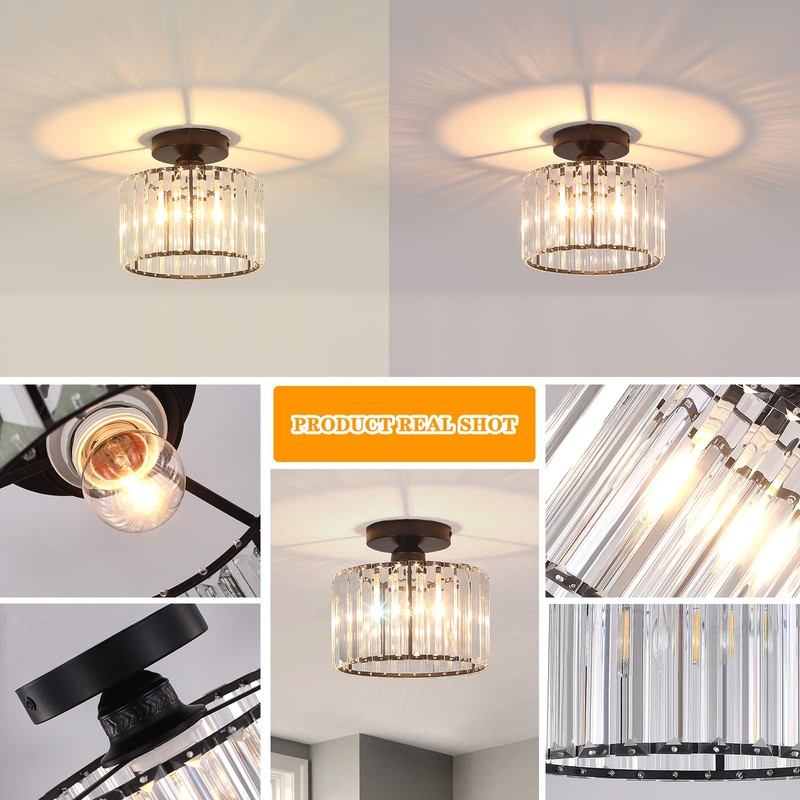 BUXVRCS Semi Flush Mount Modern Chandelier, Crystal Ceiling Light Fixture,