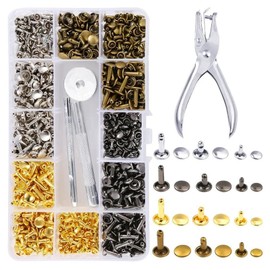 360 Sets Leather Rivets, 3 Sizes Rivet Pliers Set, Leather Rivets Metal Hollow Rivets Set with Fixing Tool, Riveting Pliers, Hole Pliers, Metal Rivets, Double Cap Rivets for DIY Crafts, Sewing