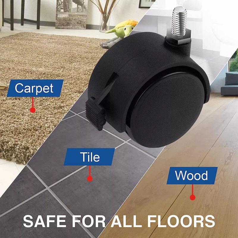 Furniture Caster 2" Diameter Wheel 3/8" Threaded Stem Swivel Locking
