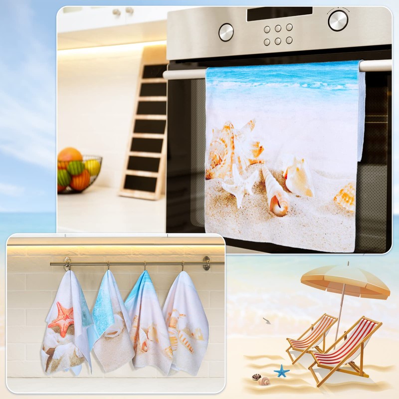 Tegeme 4 Pcs Beach Kitchen Dish Towels Coastal Hand Towels