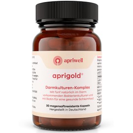 Apriwell Intestinal Culture Complex - Fructose-Free - 5 Lactic Acid Bacteria & Bifidobacteria - With Biotin for the Mucosa - Gastroic Juice Resistant - No Inulin - 30 Vegan Capsules