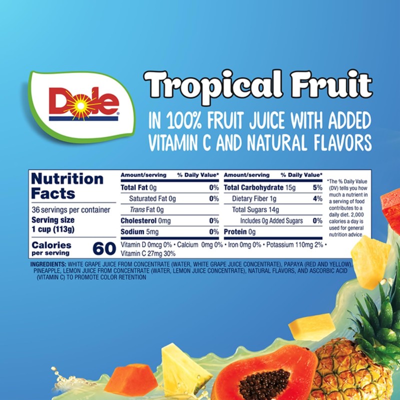 Dole Fruit Bowls Tropical Fruit in 100% Juice Snacks, 4oz