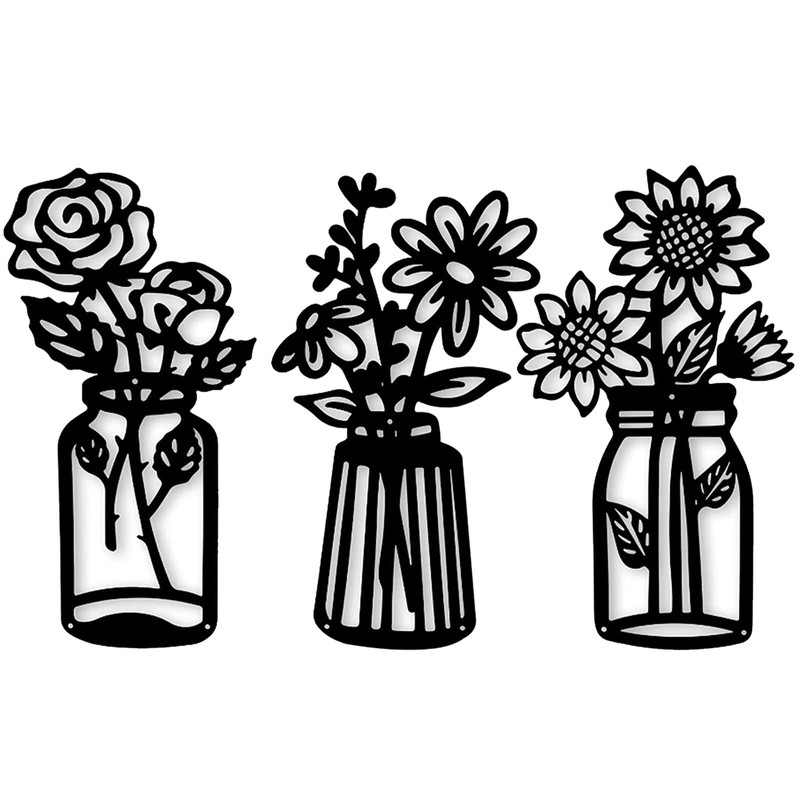 3pcs Metal Flowers Wall Decor, Black Metal Wall Art Flower