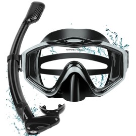 KUYOU Snorkeling Gear for Adults - 180° Wide View Snorkel Mask and Full Dry Top Snorkel Set for Snorkeling, Swimming, Training