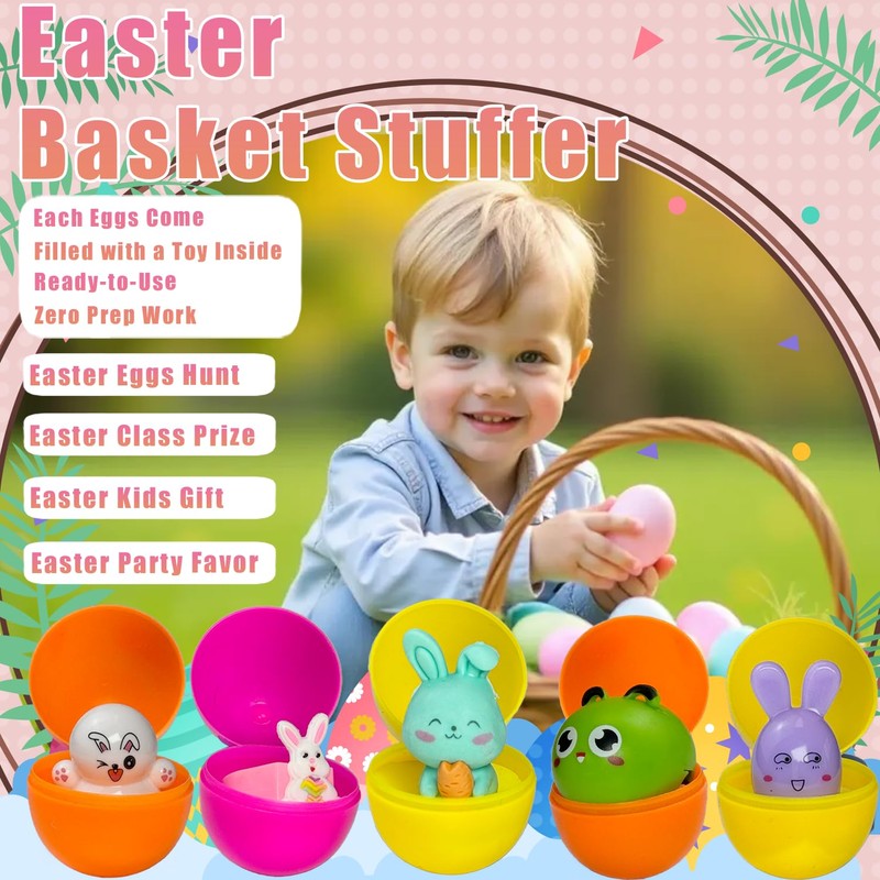 SQZUWIT 100 PCS Prefilled Easter Eggs Filled with Toys Inside