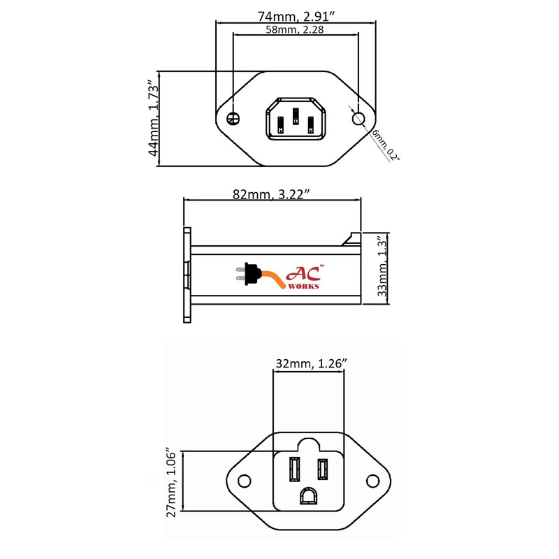 AC WORKS [AD1308-FG] IEC C14/ Sheet E with Mounting Holes