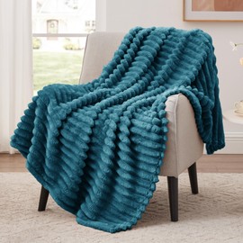 EXQ Home Fleece Throw Blanket for Couch or Bed - 3D Stripe Jacquard Decorative Blankets - Cozy Soft Lightweight Fuzzy Flannel Blanket Suitable for All Seasons(50"×60",Teal)