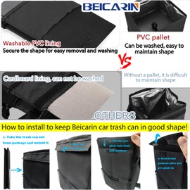 Cubo de basura para coche con tapa, bolsa de basura para colgar con bolsillos de almacenamiento, plegable y portátil, organizador de coche a prueba de fugas, cubo de basura multiusos de 1.82 galones para coche