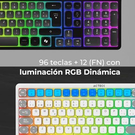 Acteck Techno Pro TI790, Teclado Mecánico Multidispositivo, Switch Morado, Tamaño Completo, RGB, Recargable, con Teclas Multimedia y de Perfil Bajo,  