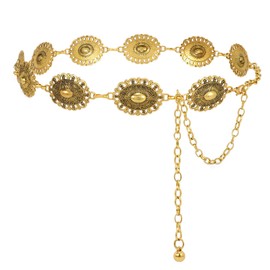 JasGood Women's Concho Waist Chain Belt Fashion Chain Belt Waist Chain Waist Belt Adjustable Metal Belt Gold Women's Western Cowgirl Belt for Dresses, Antique Gold