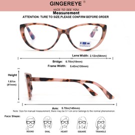 GINGEREYE 2 Pack Fashion Cat Eye Reading Glasses for Women, Anti Blue Light Computer Readers Cute Ladies Eyeglasses +1.50