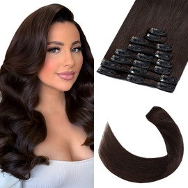 Elailite Clip-In Real Hair Extensions (8-Piece Set Hair Extensions Real Hair Clip) - #02 Dark Brown - 50 cm