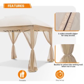 COOS BAY Replacement Mosquito Netting with Zippers, Mesh Screen Wall Panel for 10’ X 10’ Gazebo Tent, Khaki (4 Sidewalls Only, Frame and Top NOT Included)