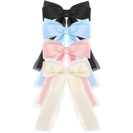 4pcs Bow Hair Clips(Beige White, Blue, Pink, Black)