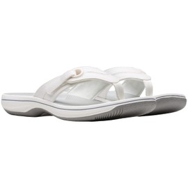 Clarks Women's Breeze Reyna Flip Flop, White Synthetic, 7