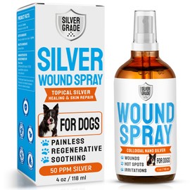 SILVER GRADE Dog Wound Spray Helps with Hot Spots, Irritations, Bites, Burns, Rashes, Itch, Scratching – Better Use with a Dog Cone to Stop Licking – Safe for Large and Small Breeds – 4 oz