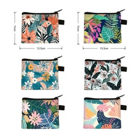 Syrvnto Pack of 6 Mini Purse Women's Purse with Tropical Design Zip Wallet for Coins, Lipstick, Keys, Credit Cards, Headphones Colourful Flowers Palm Tree Print