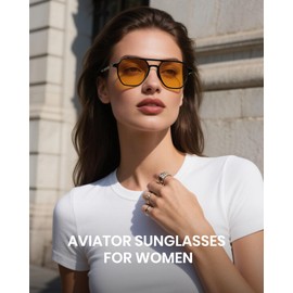 Cyxus Aviator Sunglasses for Women Trendy Shades UV Protection for Beach Music Festivals Shopping（1195H01 Yellow）
