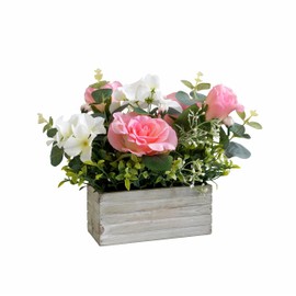 Mr.Bom Artificial Flowers Fake Pink Roses Hydrangeas Arrangements in Pot for Home Wedding Table Centerpieces Indoor Outdoor Decoration(New Pink)