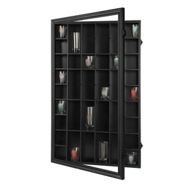 Sboitflmm Shot Glass Display Case - 46 Glass Holder - Wall Mount Wooden Lockable with Removable Shelves, UV Protection Acrylic Glass Door, Black
