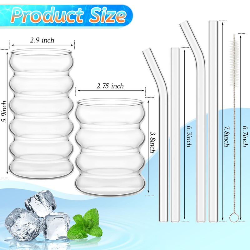 Tessco 4 Pcs Creative Glass Cups Vintage Drinking Glasses Ribbed