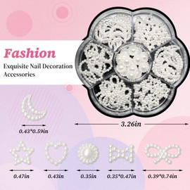 LuckForever 3D Nail Charms Cute Star Moon Bow Heart Charm Nail Decorations Kit White Bow-Know Stars Heart Pearl Studs Acrylic Nail Design Jewelry Resin Craft Art Accessories Nail Tech Supplies