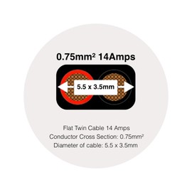 Automotive Flat Twin 2 Core Cable 12V/24V Thin Wall Wire for Auto Boat 14A, 0.75mm² (20M Coil)