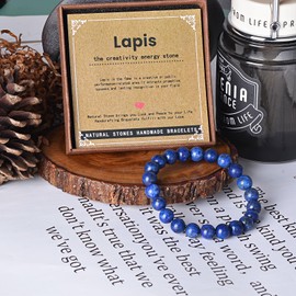 YUEBAYUE Lapis Lazuli Healing Crystal Bracelets,Anxiety Beaded Gemstone Bracelets for Women,Birthday Valentines Christmas Gifts for Women