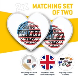 2 x Heart Stickers 7.5 cm - San Diego USA American Flag Stamp Fun Decals for Laptops,Tablets,Luggage,Scrap Booking,Fridges, #6051