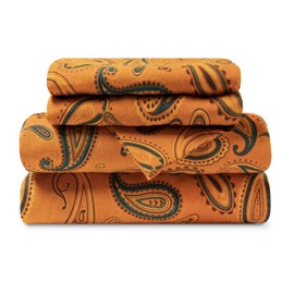 Superior Premium Cotton Flannel Sheets, All Season 100% Brushed Cotton Flannel Bedding, 4-Piece Sheet Set with Deep Fitting Pockets - Pumpkin Paisley, California King Bed
