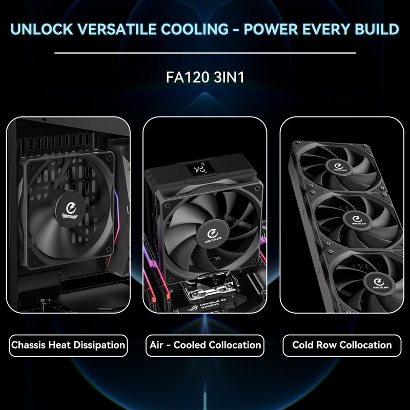 GSCOLER FA120 120mm Case Fan 3 Pack, Quiet PC Cooling