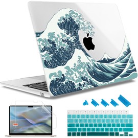 May Chen Compatible with M4 MacBook Air 15 inch Case 2025 2024 2023 A3241 A3114 M3 A2941 M2 with Liquid Retina Display & Touch ID, Plastic Hard Shell with Keyboard Cover - Great Wave